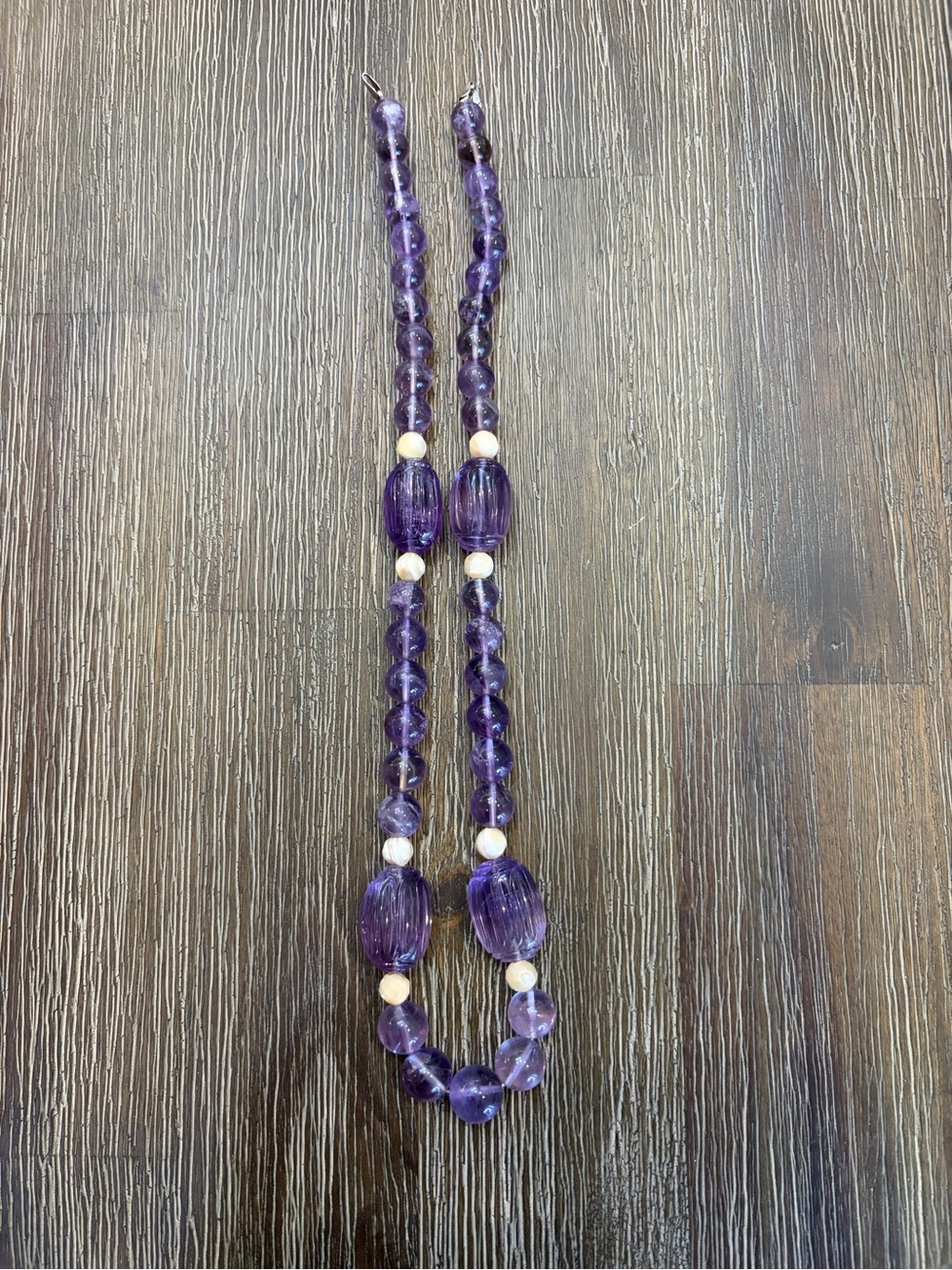 14K and sterling silver natural amethyst mother of pearl necklace
